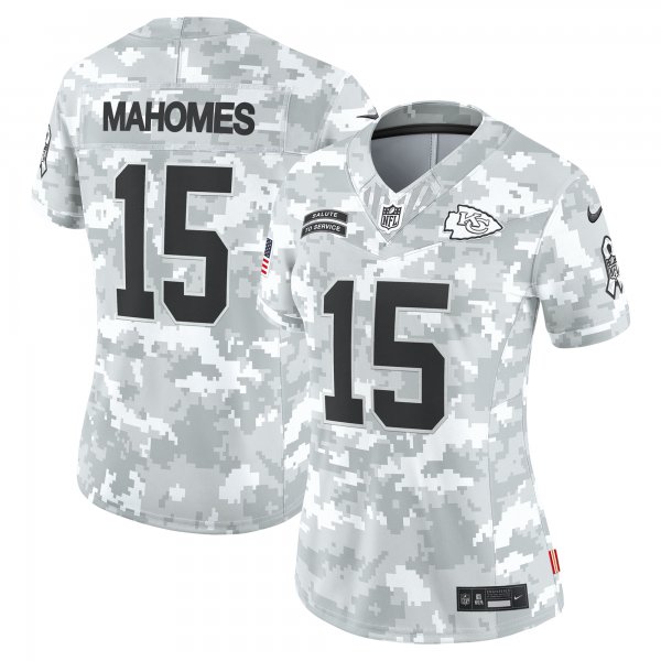 Women's Kansas City Chiefs #15 Patrick Mahomes Nike Arctic Camo 2024 Salute to Service Limited Jersey