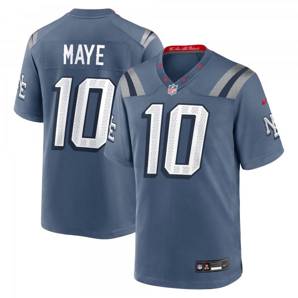 Men's #10 Drake Maye New England Patriots Nike 2025 Rivalries Collection Game Storm Blue Jersey