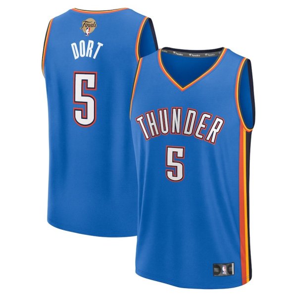 Youth Oklahoma City Thunder #5 Luguentz Dort Fanatics Blue 2025 NBA Finals Fast Break Player Icon Edition Jersey