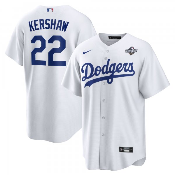Men's Los Angeles Dodgers #22 Clayton Kershaw Nike White 2025 World Series Home Player Jersey