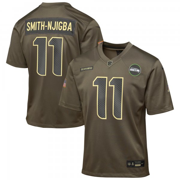 Youth #11 Jaxon Smith-Njigba Seattle Seahawks Nike 2025 Salute to Service Game Olive Jersey
