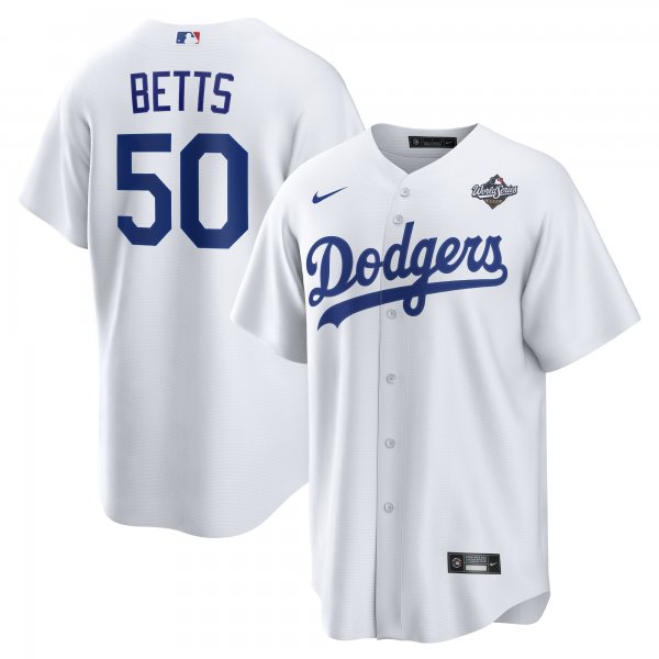 Men's Los Angeles Dodgers #50 Mookie Betts Nike White 2025 World Series Home Player Jersey
