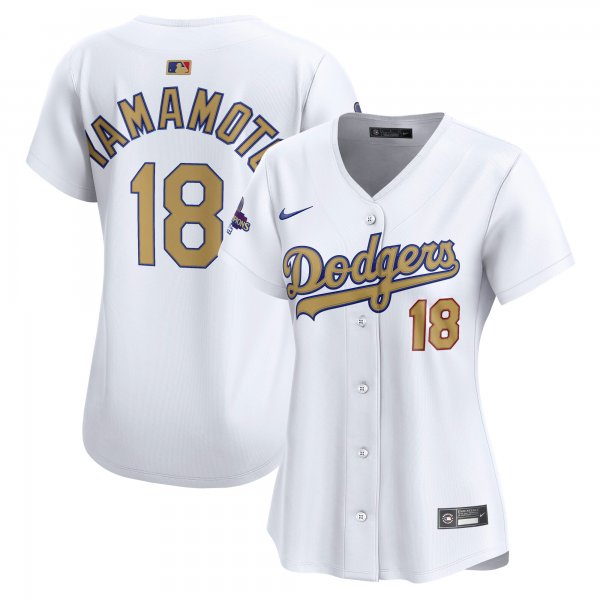 Women's #18 Yoshinobu Yamamoto Los Angeles Dodgers Nike 2025 Gold Collection Limited White Jersey