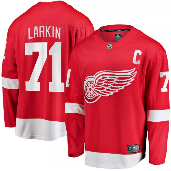 Men's Detroit Red Wings #71 Dylan Larkin  Branded Red Captain Home Breakaway Jersey