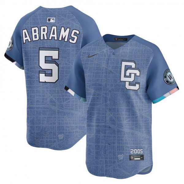 Men's #5 CJ Abrams Washington Nationals Nike 2025 City Connect Limited Blue Jersey