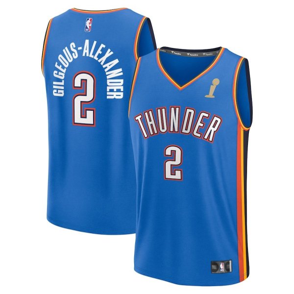Men's #2 Shai Gilgeous-Alexander Oklahoma City Thunder 2025 NBA Finals Champions Fast Break Replica Player Blue Icon Edition Jersey