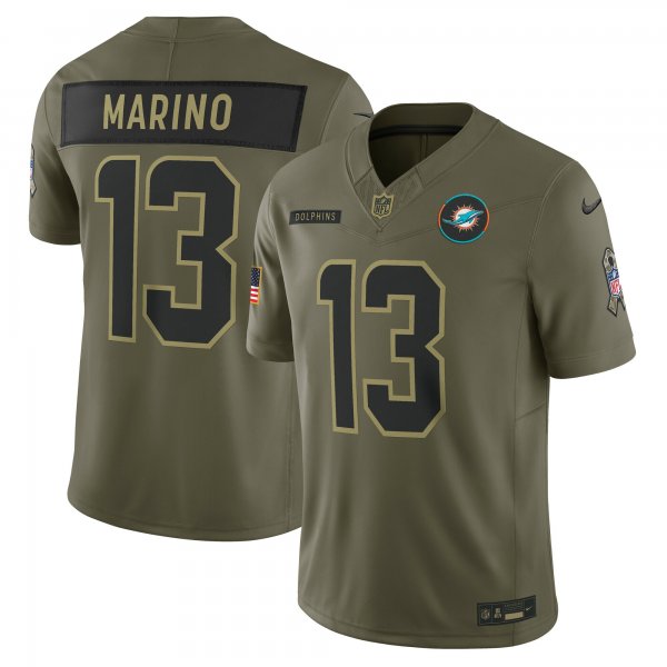 Men's #13 Dan Marino Miami Dolphins Nike 2025 Salute to Service Retired Limited Olive Jersey