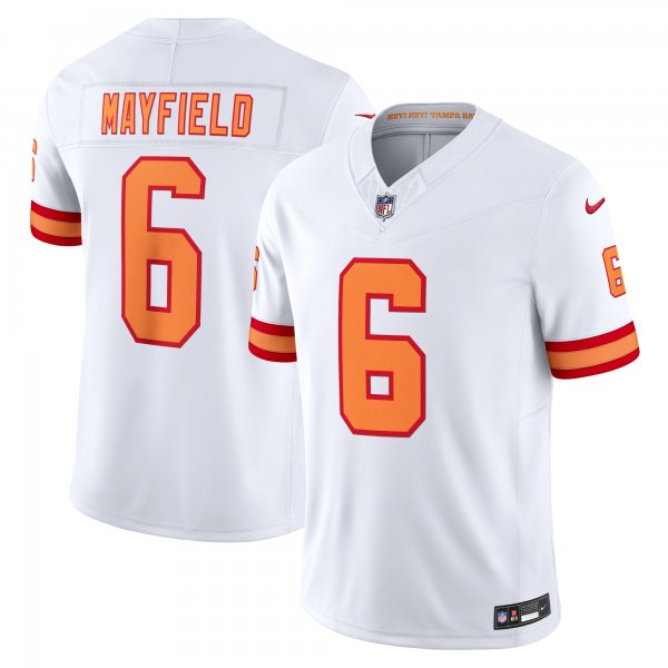 Men's '76 Tampa Bay Buccaneers #6 Baker Mayfield Nike White Vapor F.U.S.E. Player Limited Jersey