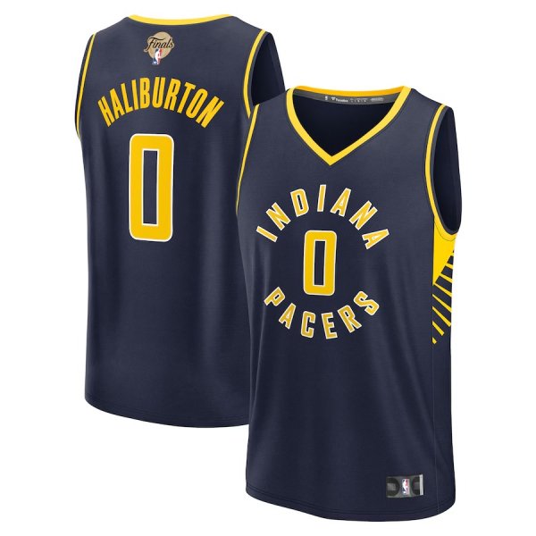 Men's Indiana Pacers #0 Tyrese Haliburton Fanatics Navy 2025 NBA Finals Fast Break Player Icon Edition Jersey