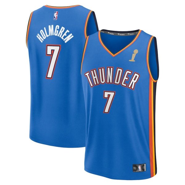 Men's #7 Chet Holmgren Oklahoma City Thunder 2025 NBA Finals Champions Fast Break Replica Player Blue Icon Edition Jersey